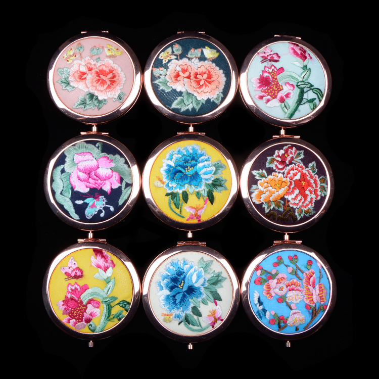 离石化妆随身镜精品出国送礼刺绣中国风古风摄影 手绣镜子